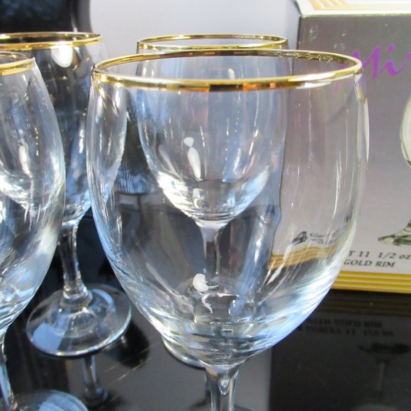 4 Wine Glasses Water Goblet with Gold Rim in Original Box Ancam Pasabahce Turkey - Picture 6 of 14